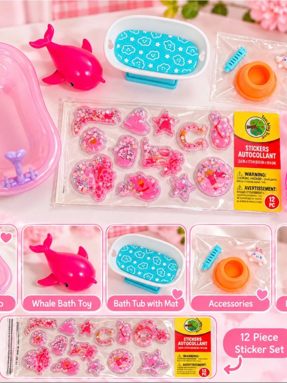 Barbie Pink Whale Bath Playset with Blue Tub Mat